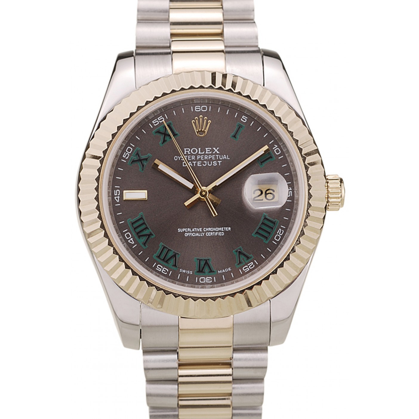 MiroTime Rolex DateJust Gold Ribbed Pattern Bezel Brown Dial