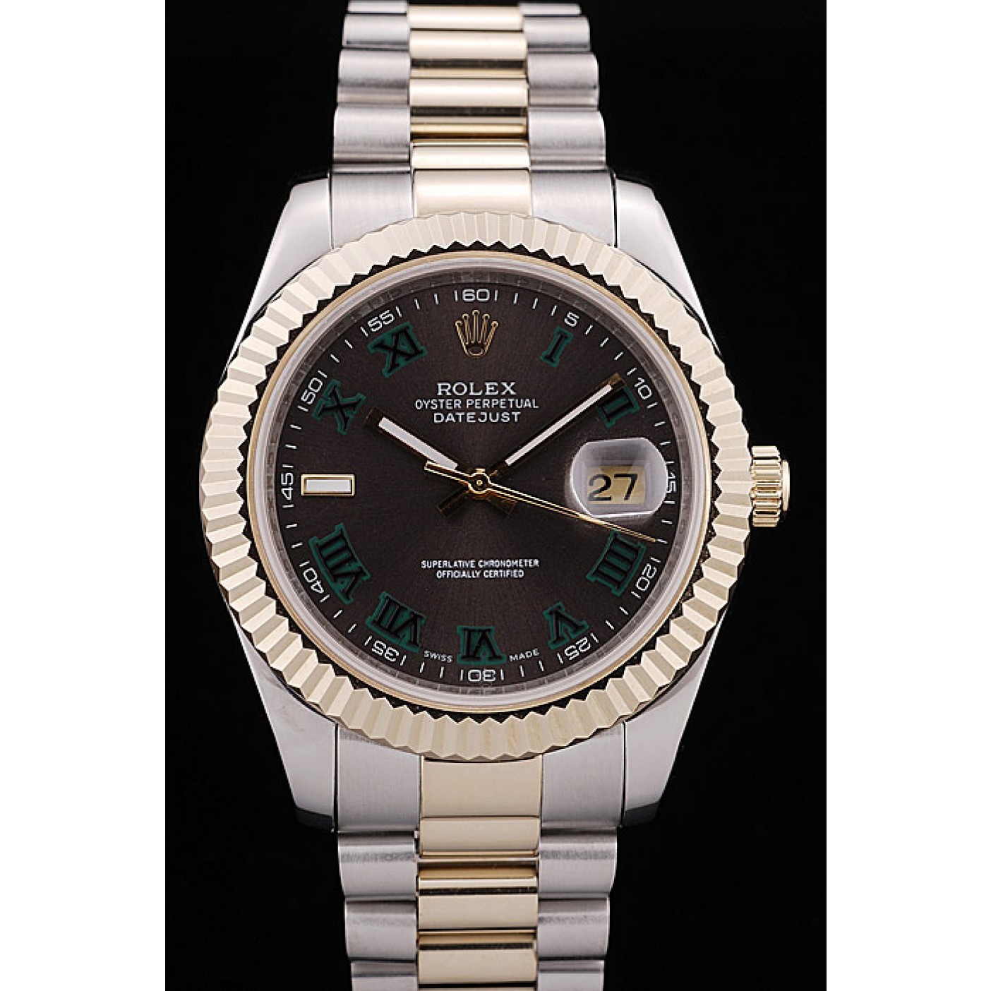 MiroTime Rolex DateJust Gold Ribbed Pattern Bezel Brown Dial