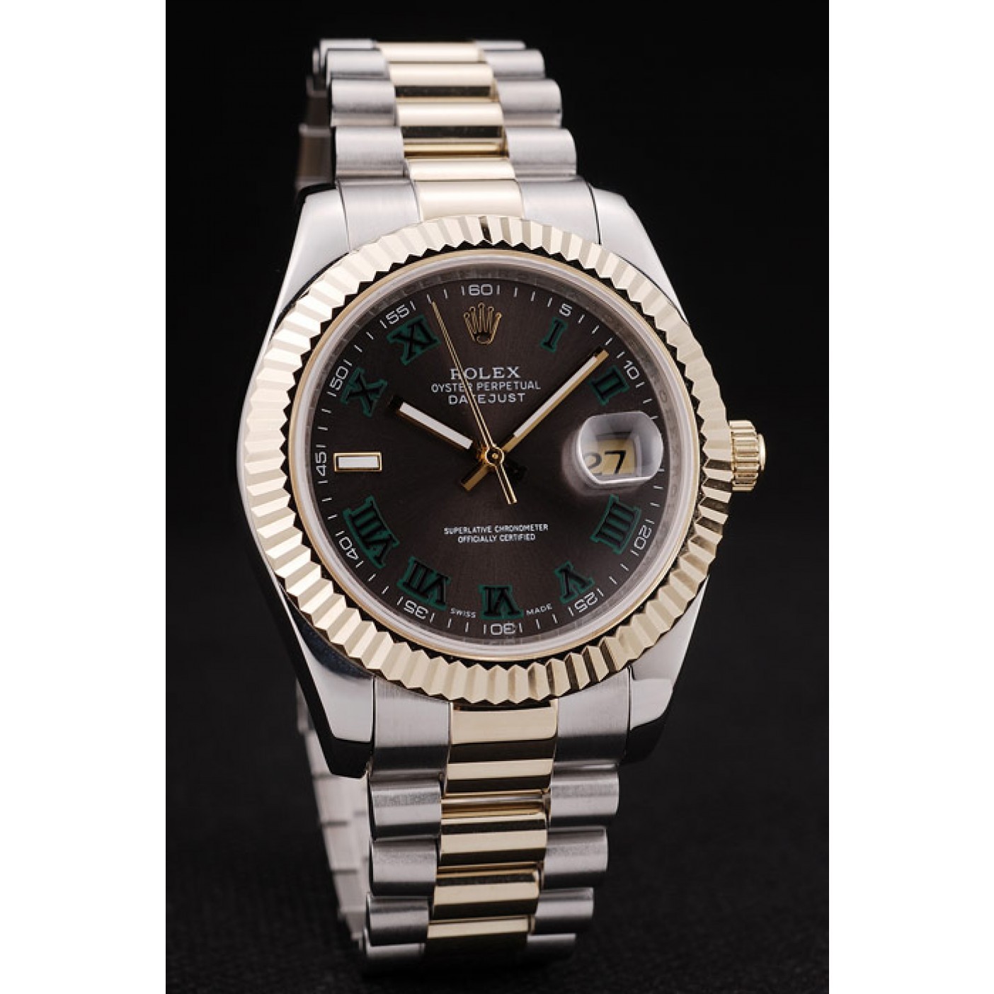 MiroTime Rolex DateJust Gold Ribbed Pattern Bezel Brown Dial