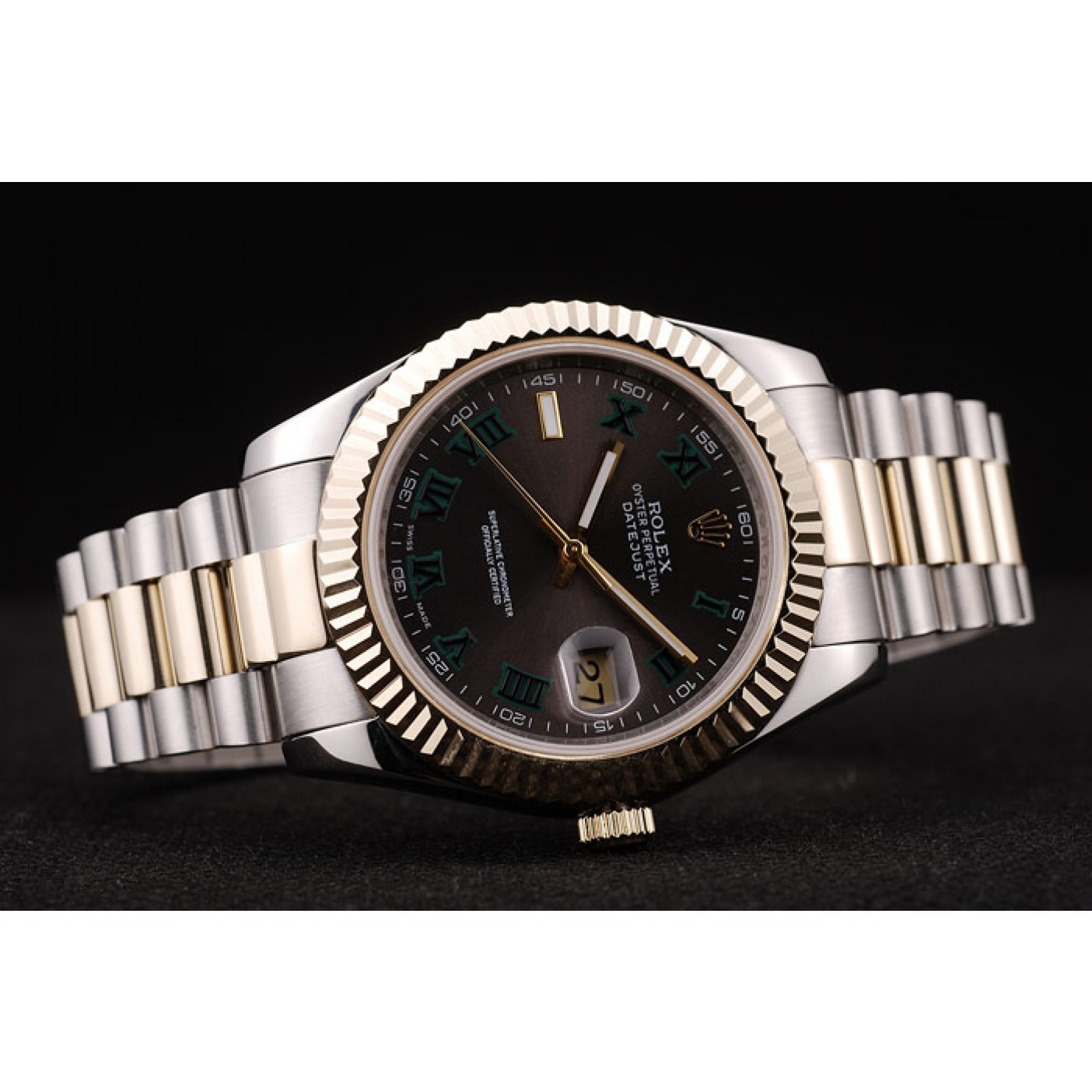 MiroTime Rolex DateJust Gold Ribbed Pattern Bezel Brown Dial