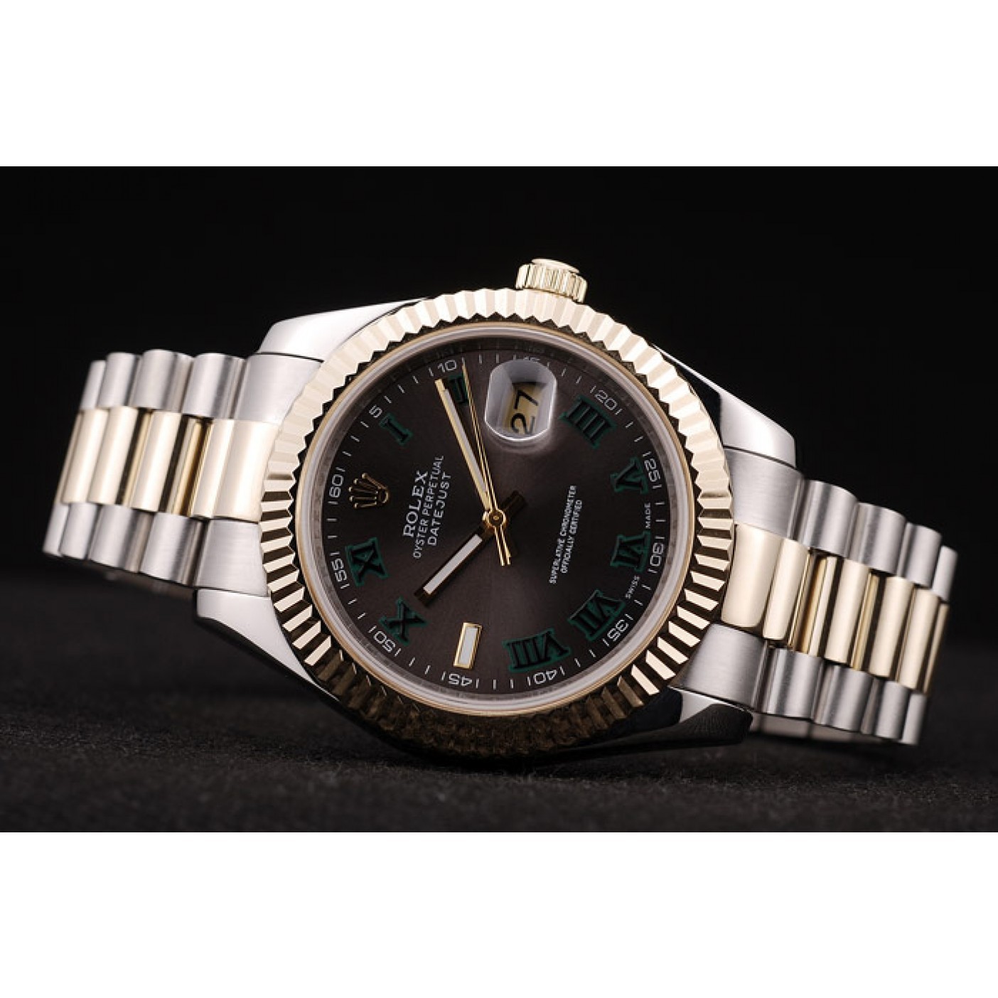 MiroTime Rolex DateJust Gold Ribbed Pattern Bezel Brown Dial