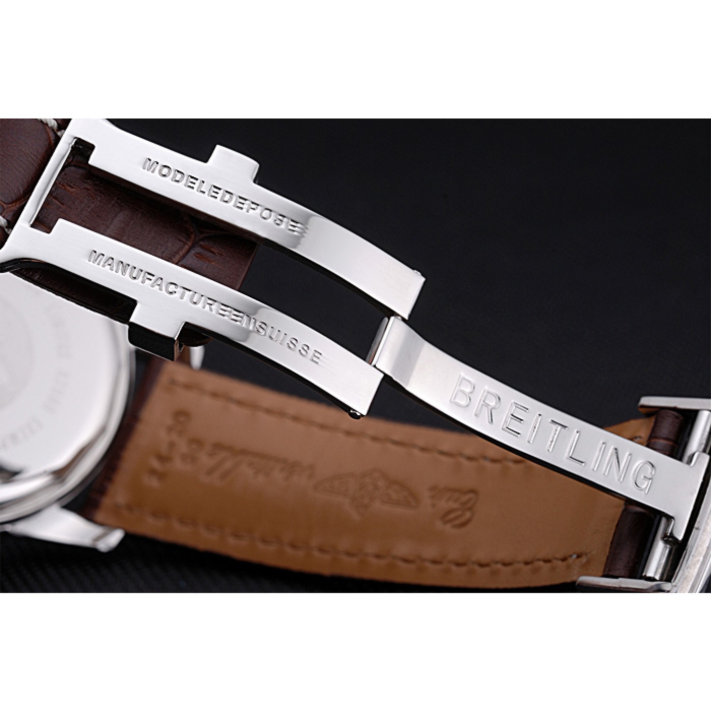 MiroTime Breitling Transocean Chronograph White Dial Stainless Steel Case Brown Leather Bracelet 622243