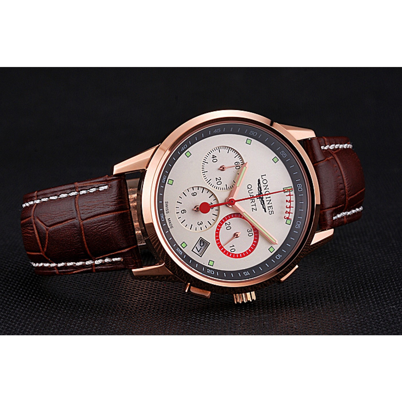 MiroTime Longines Column Wheel White Dial Gold Case Brown Leather Strap