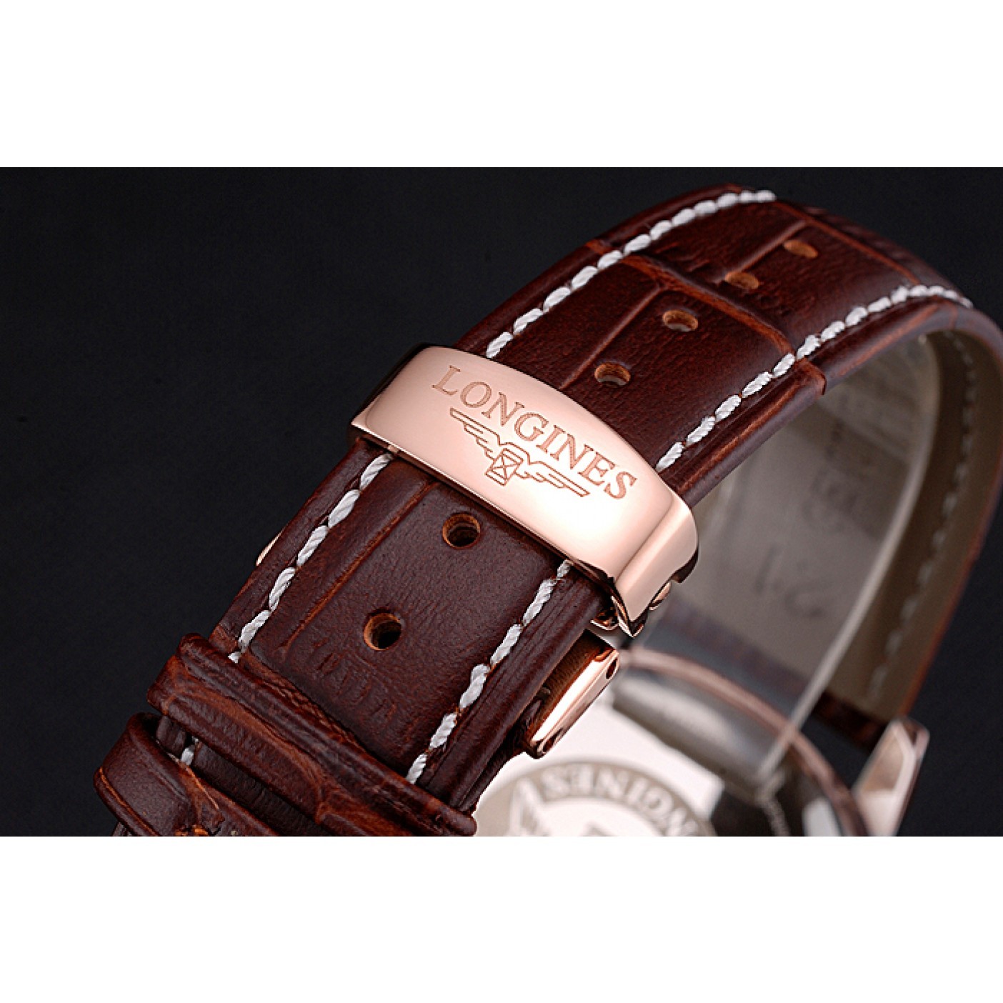 MiroTime Longines Column Wheel White Dial Gold Case Brown Leather Strap