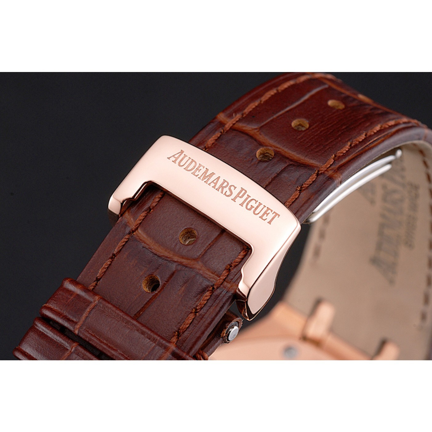 MiroTime Swiss Audemars Piguet Royal Oak White Dial Gold Case With Diamonds Brown Leather Strap