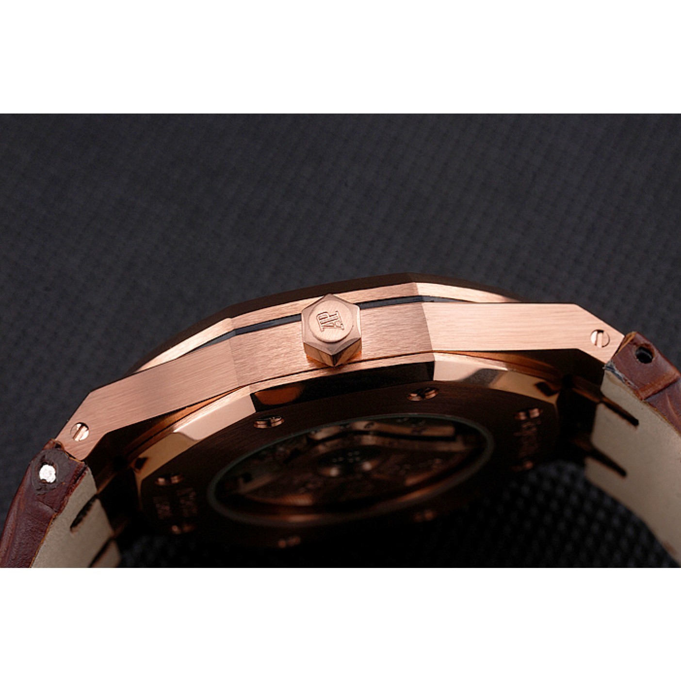 MiroTime Swiss Audemars Piguet Royal Oak White Dial Gold Case With Diamonds Brown Leather Strap