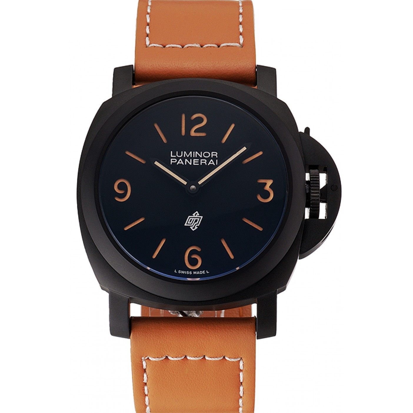 MiroTime Panerai Luminor Ion Plated Stainless Steel Bezel Orange Leather Bracelet 622309