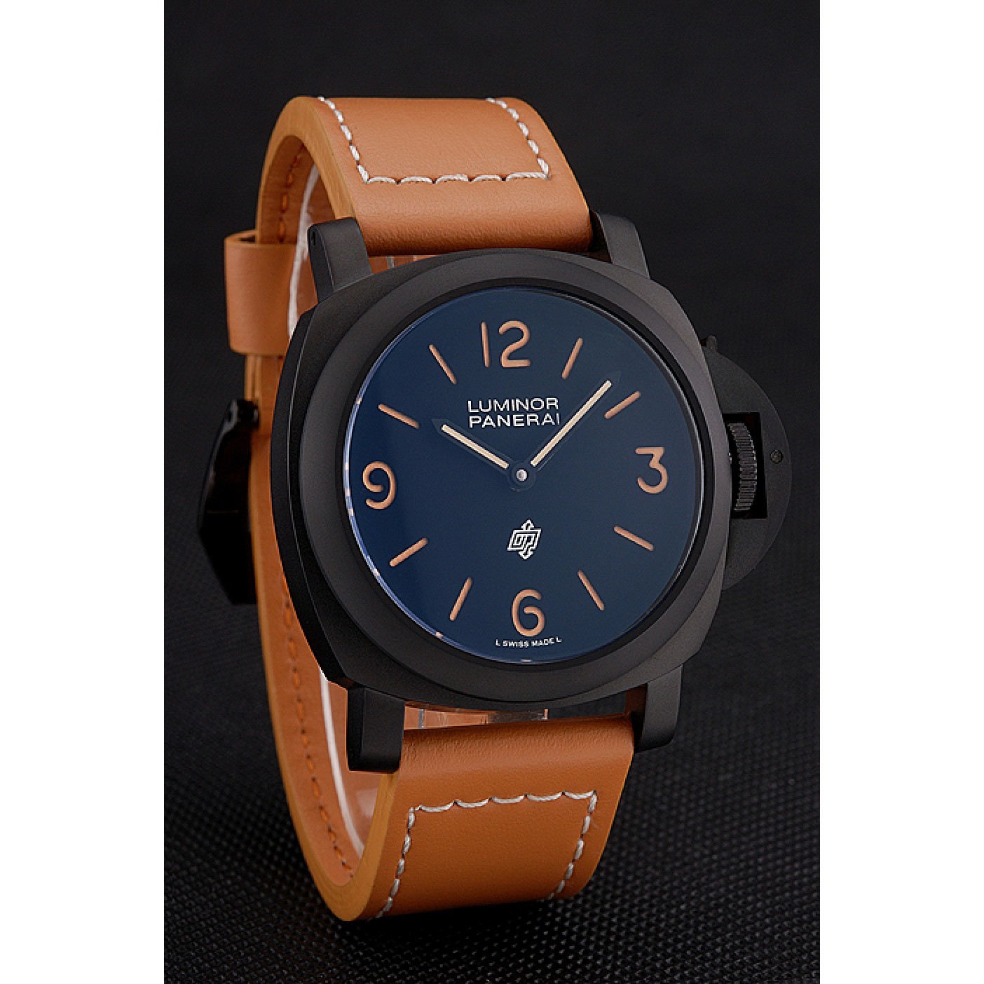 MiroTime Panerai Luminor Ion Plated Stainless Steel Bezel Orange Leather Bracelet 622309