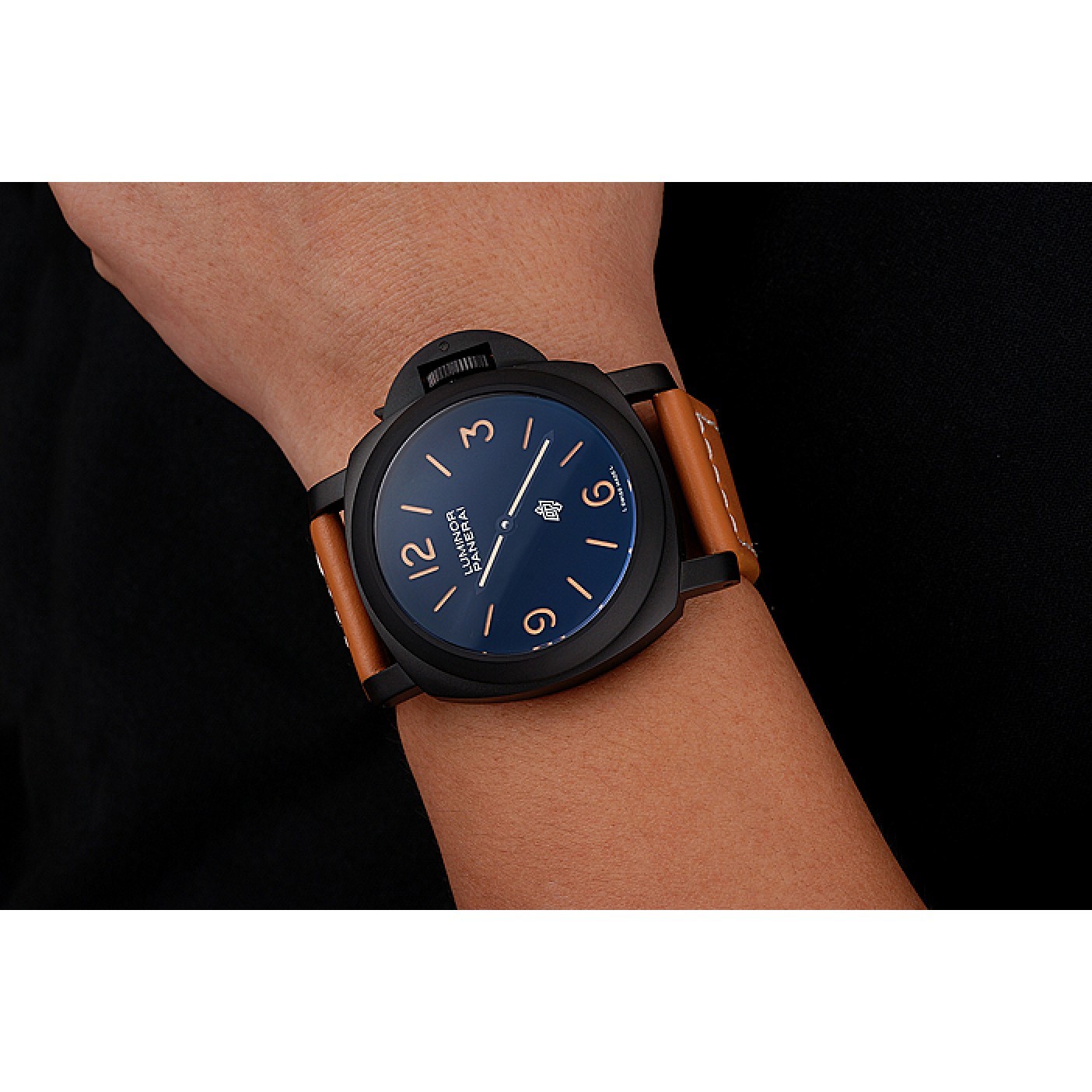 MiroTime Panerai Luminor Ion Plated Stainless Steel Bezel Orange Leather Bracelet 622309