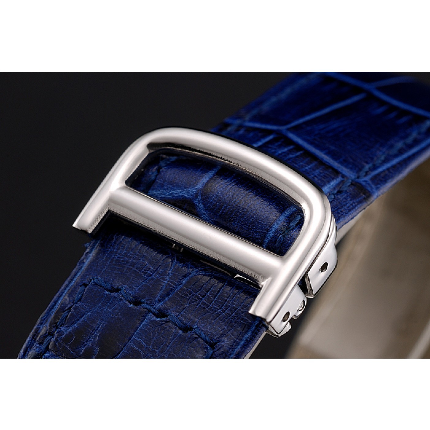 MiroTime Cartier Ronde Solo White Dial Diamond Hour Marks Stainless Steel Case Blue Leather Strap