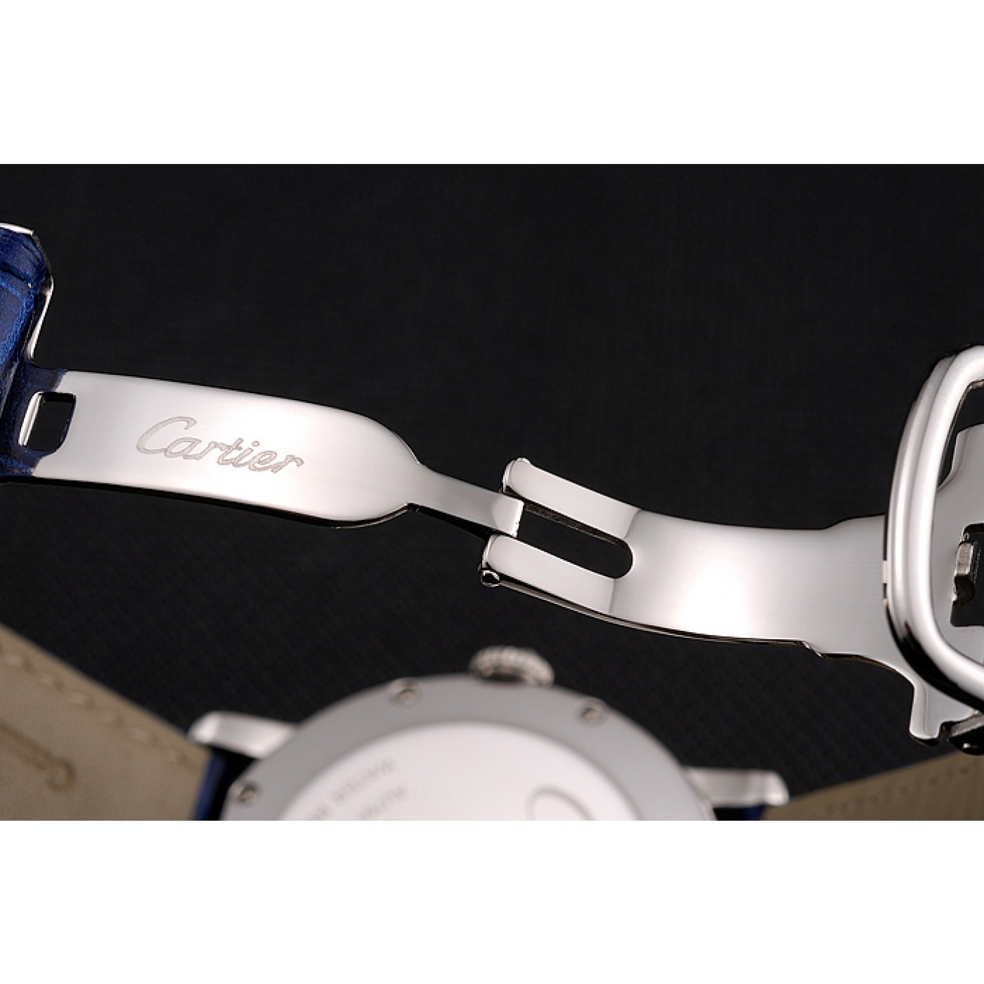 MiroTime Cartier Ronde Solo White Dial Diamond Hour Marks Stainless Steel Case Blue Leather Strap