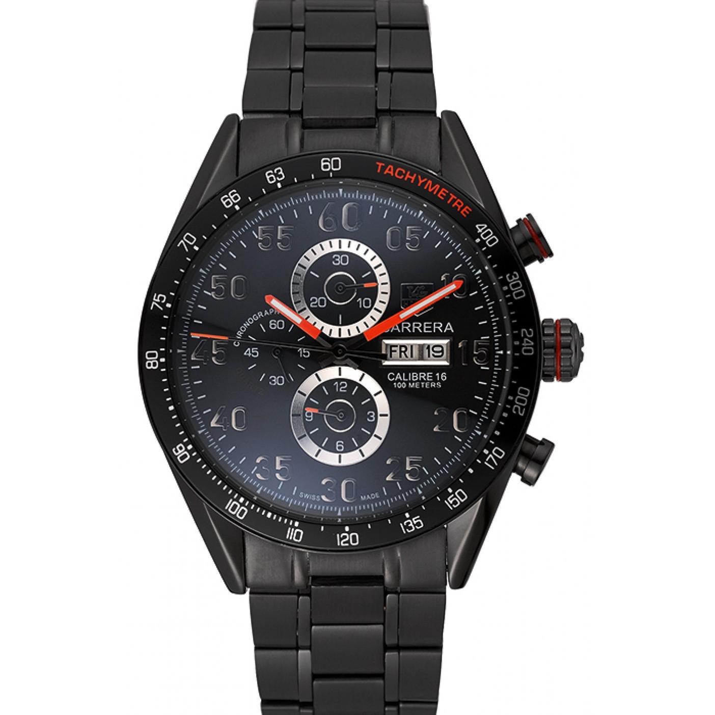 MiroTime Tag Heuer Carrera Ion Plated Stainless Steel Bracelet Black Dial 801445