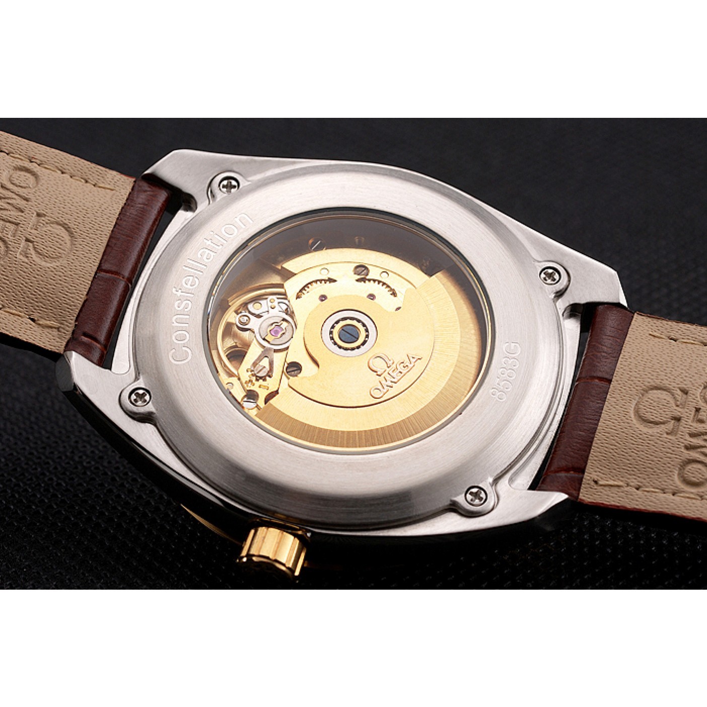 MiroTime Omega Globemaster Gold Dial And Bezel Stainless Steel Case Brown Leather Strap