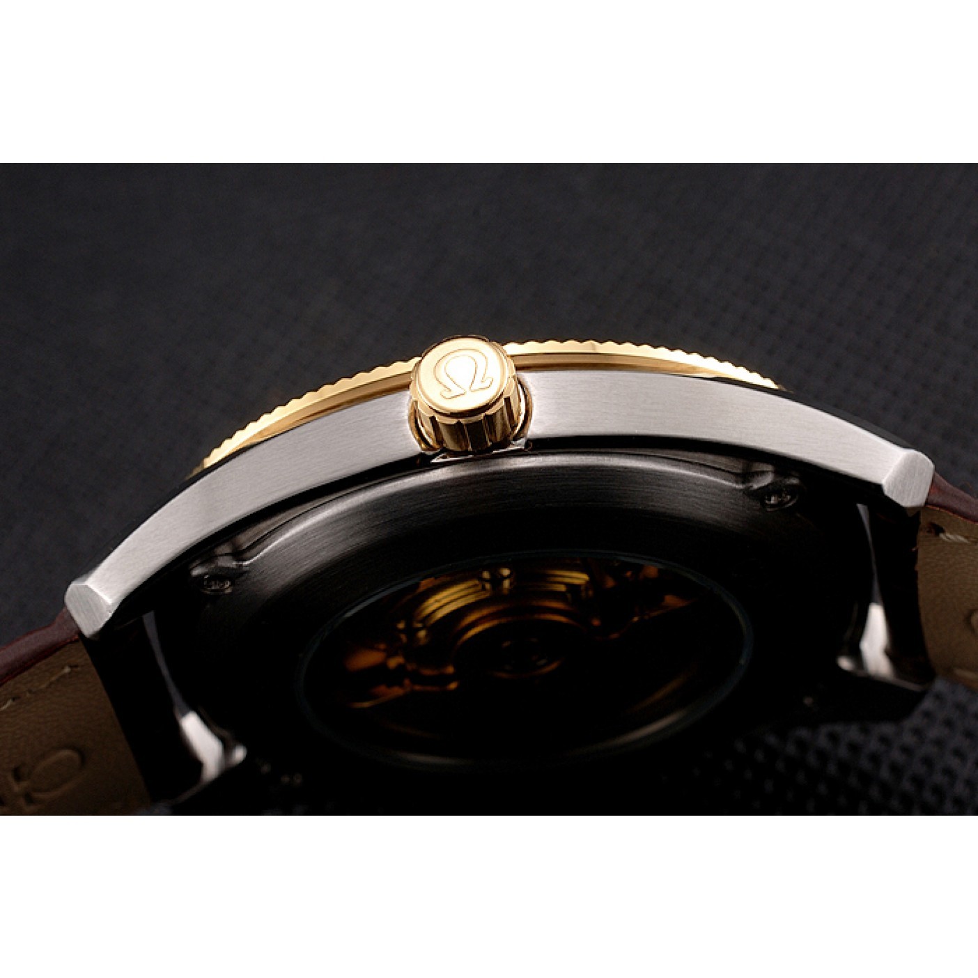 MiroTime Omega Globemaster Gold Dial And Bezel Stainless Steel Case Brown Leather Strap