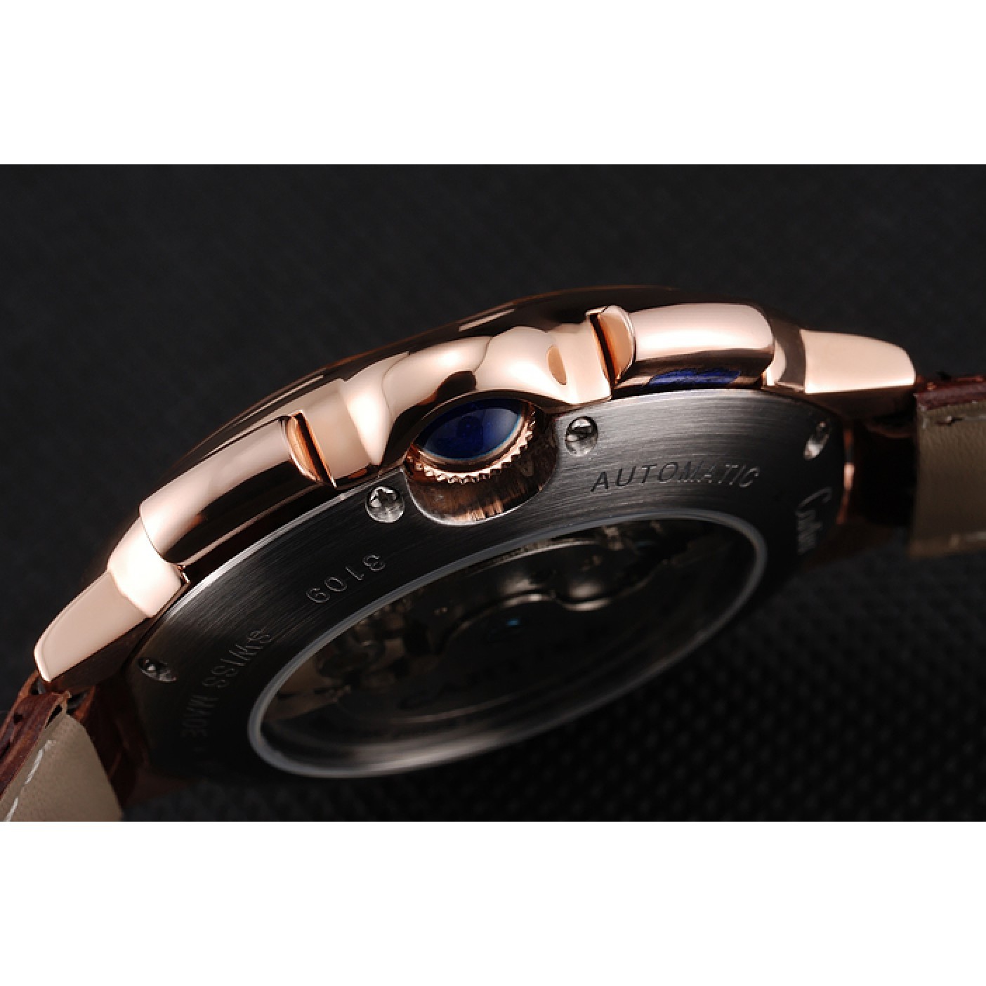 MiroTime Cartier Ballon Bleu Flying Tourbillon Chronograph White Dial Rose Gold Case Brown Leather Strap