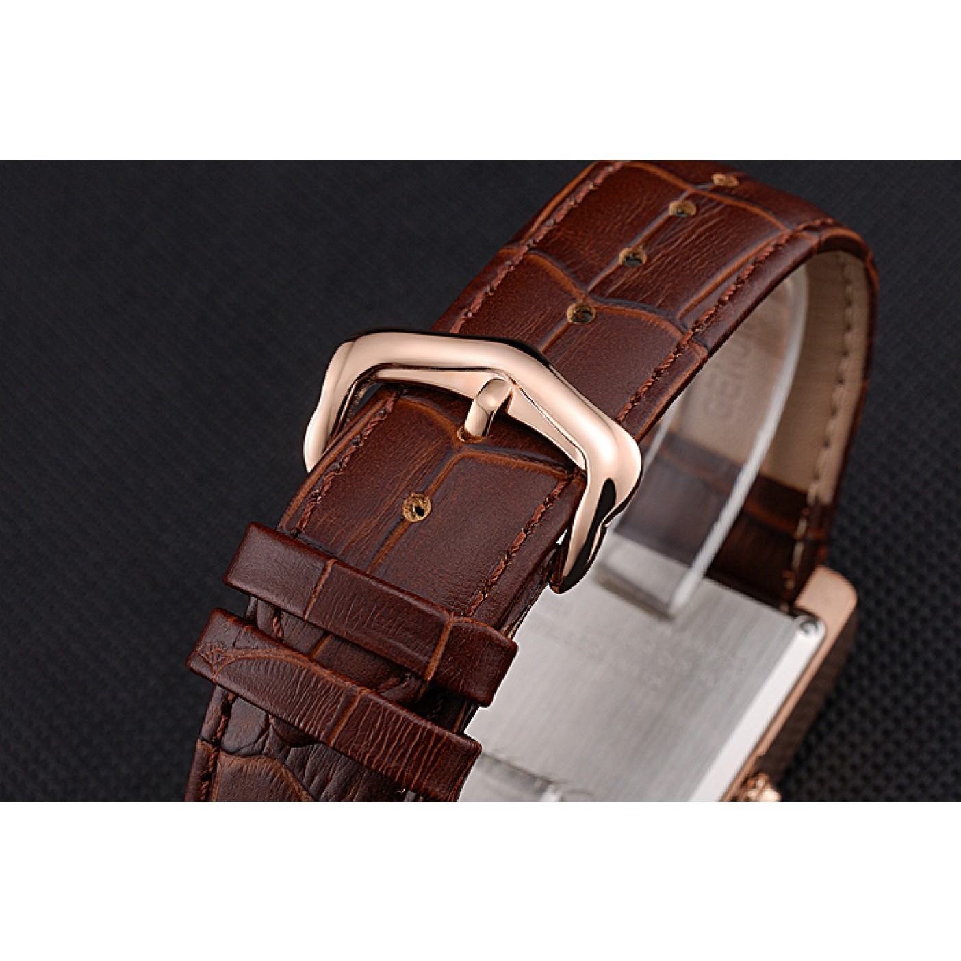 MiroTime Cartier Tank Black Dial Rose Gold Case Brown Leather Strap 622765