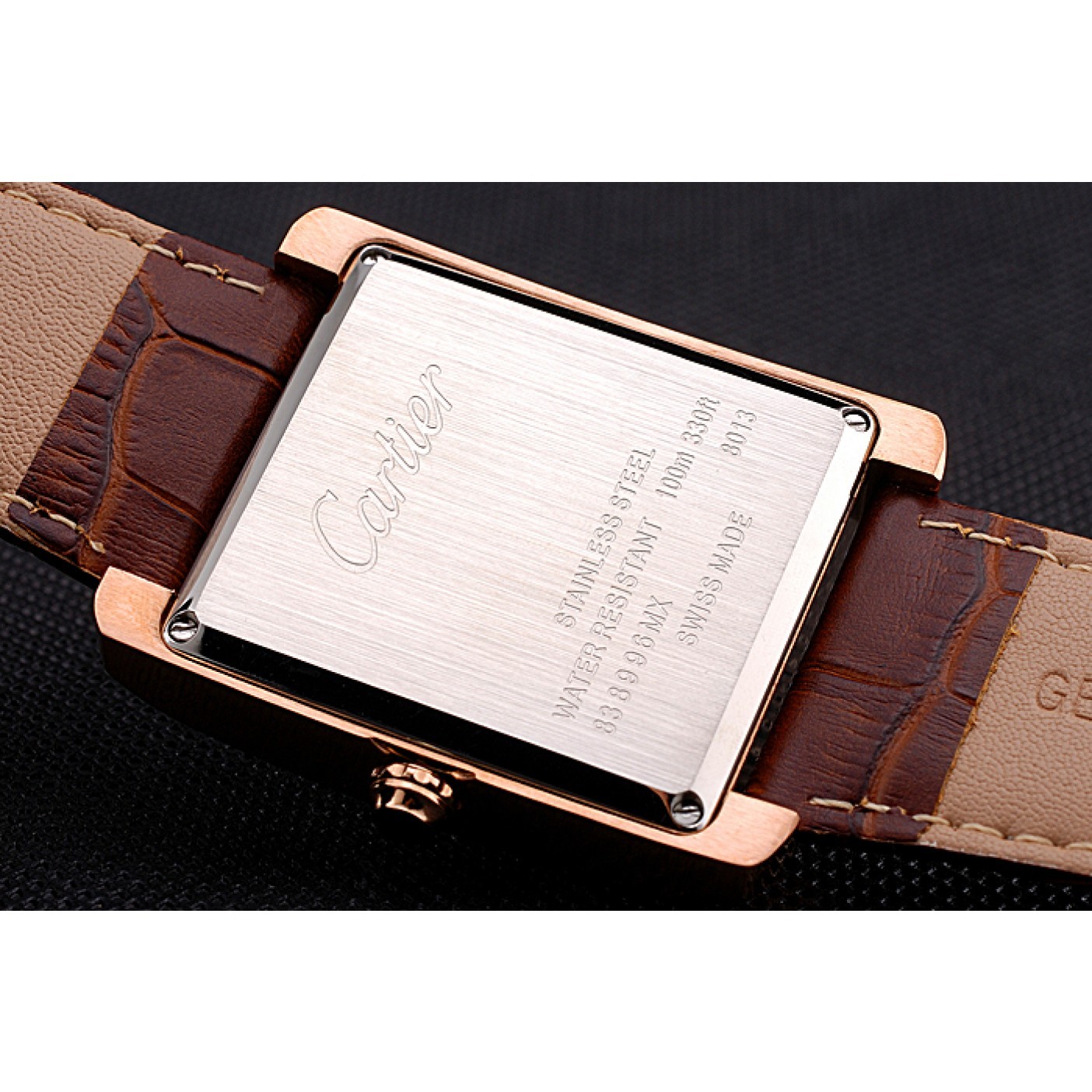 MiroTime Cartier Tank Black Dial Rose Gold Case Brown Leather Strap 622765