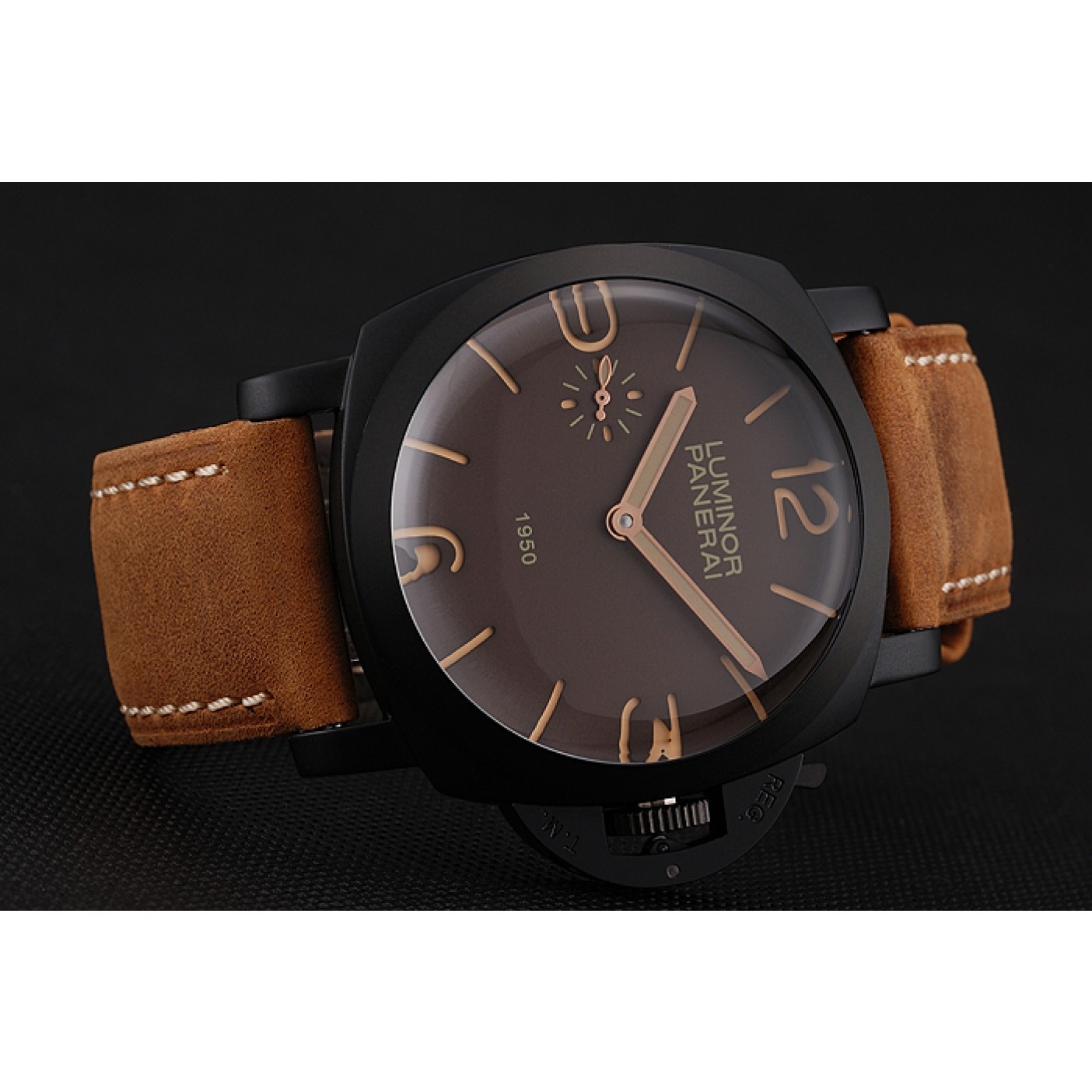 MiroTime Swiss Panerai Luminor 1950 Brown Dial Black PVD Case Brown Suede Leather Strap 1453848