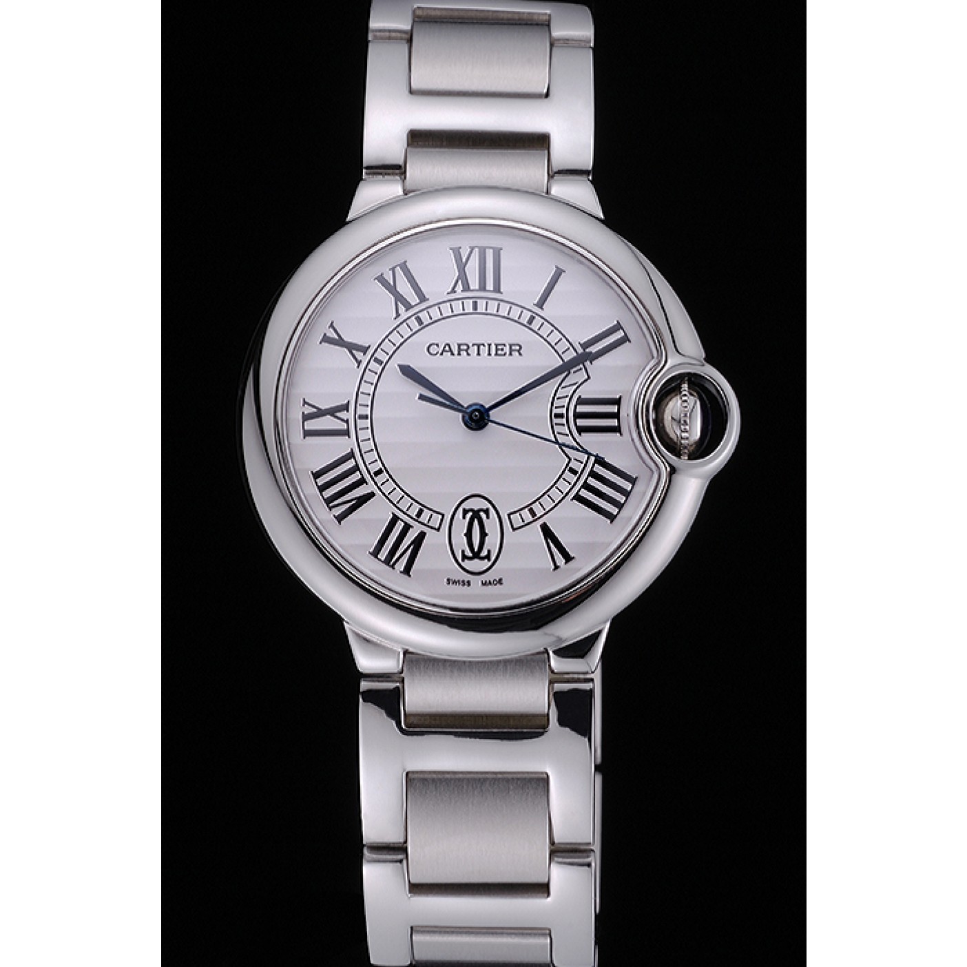 MiroTime Swiss Cartier Ballon Bleu de Cartier White Dial Roman Numerals Stainless Steel Bracelet 622555