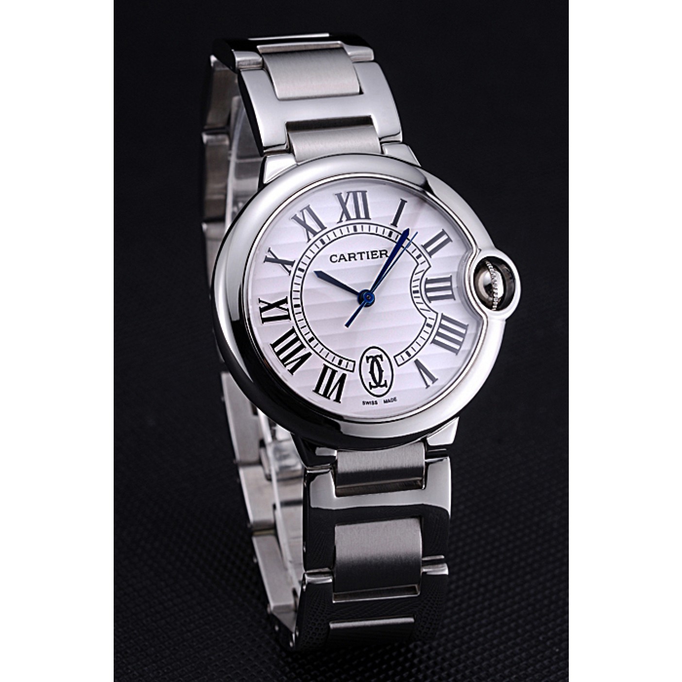 MiroTime Swiss Cartier Ballon Bleu de Cartier White Dial Roman Numerals Stainless Steel Bracelet 622555