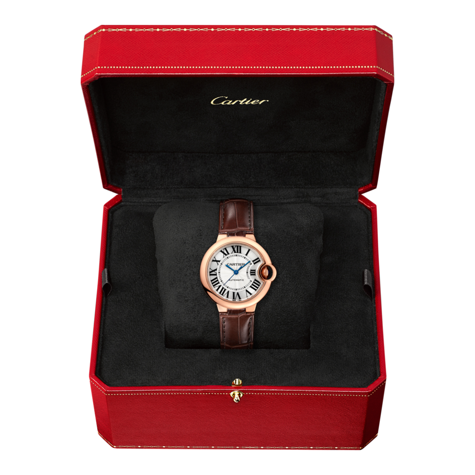 MiroTime Swiss Ballon Bleu de Cartier watch, 33 mm, rose gold, leather