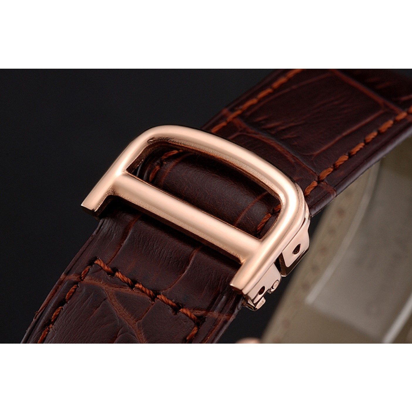 MiroTime Cartier Ronde Solo Brown Dial Diamond Hour Marks And Bezel Rose Gold Case Brown Leather Strap
