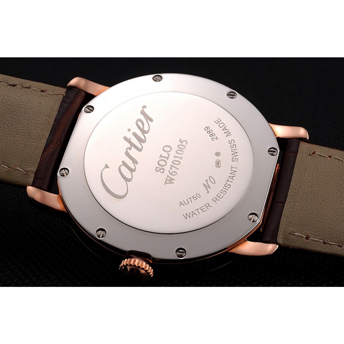 MiroTime Cartier Ronde Solo Brown Dial Diamond Hour Marks And Bezel Rose Gold Case Brown Leather Strap