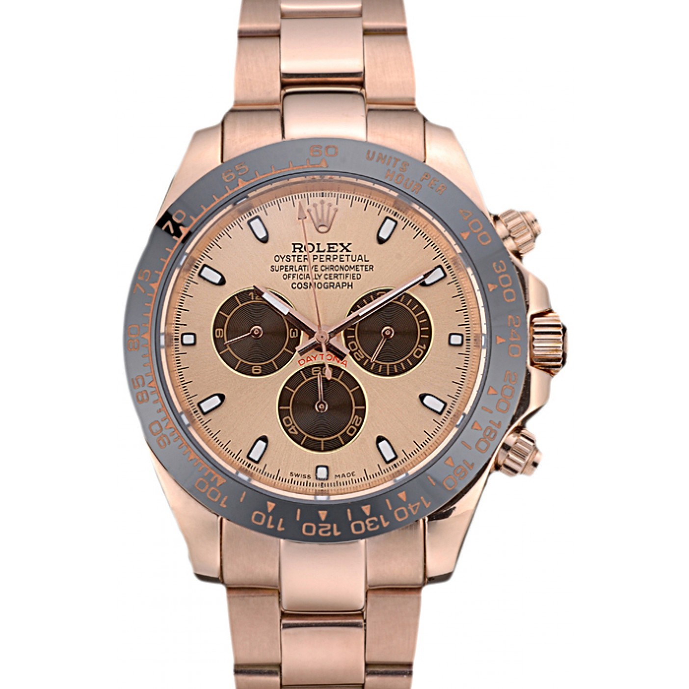 MiroTime Rolex Daytona Ion Plated Tachymeter Rose Gold Strap Rose Gold Dial 80244