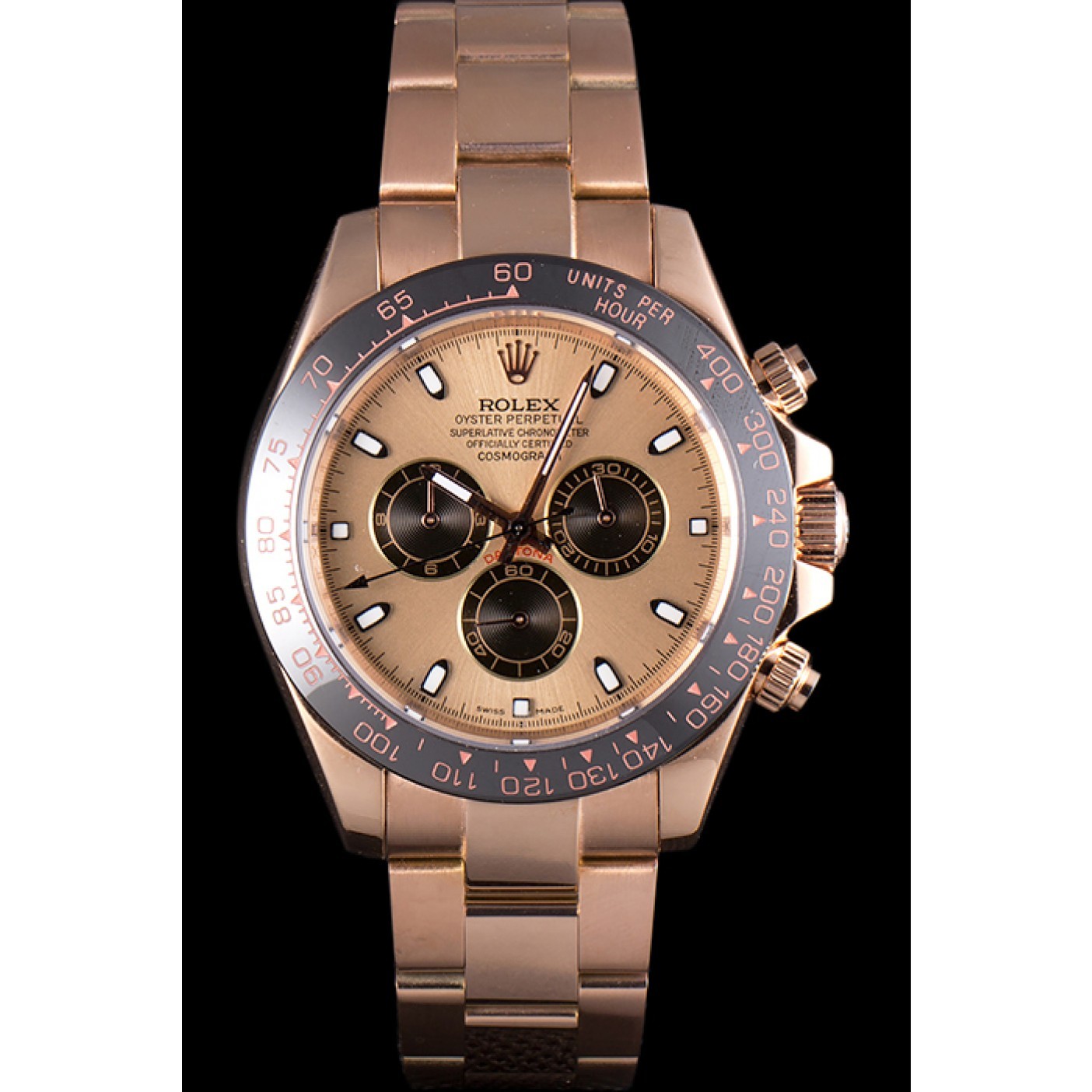 MiroTime Rolex Daytona Ion Plated Tachymeter Rose Gold Strap Rose Gold Dial 80244