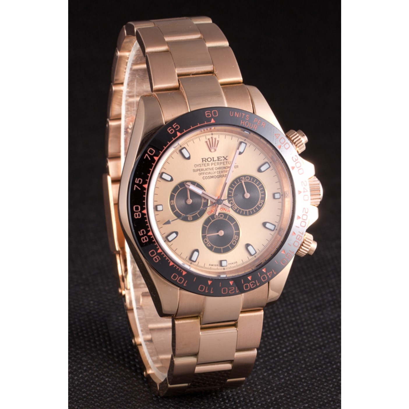 MiroTime Rolex Daytona Ion Plated Tachymeter Rose Gold Strap Rose Gold Dial 80244