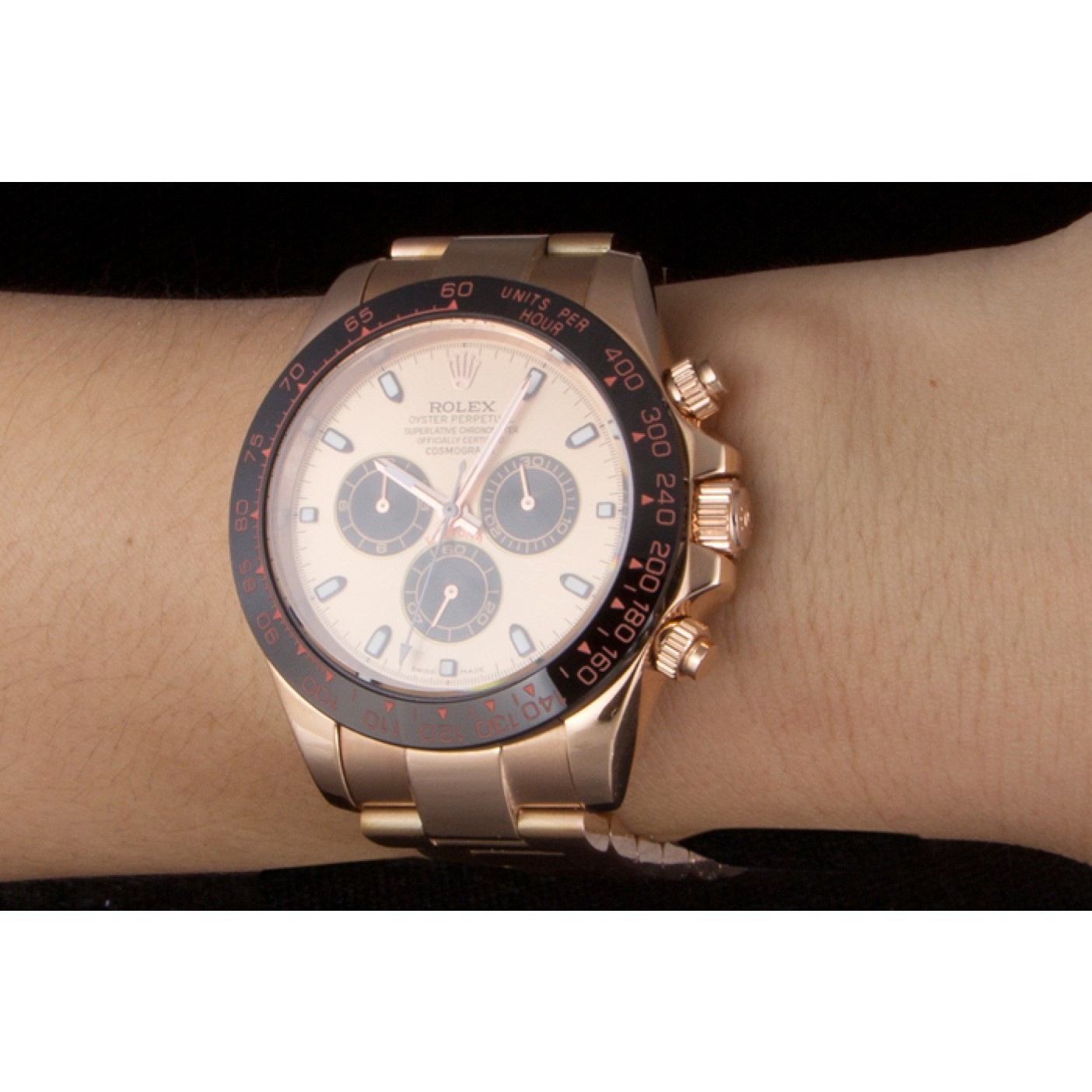 MiroTime Rolex Daytona Ion Plated Tachymeter Rose Gold Strap Rose Gold Dial 80244