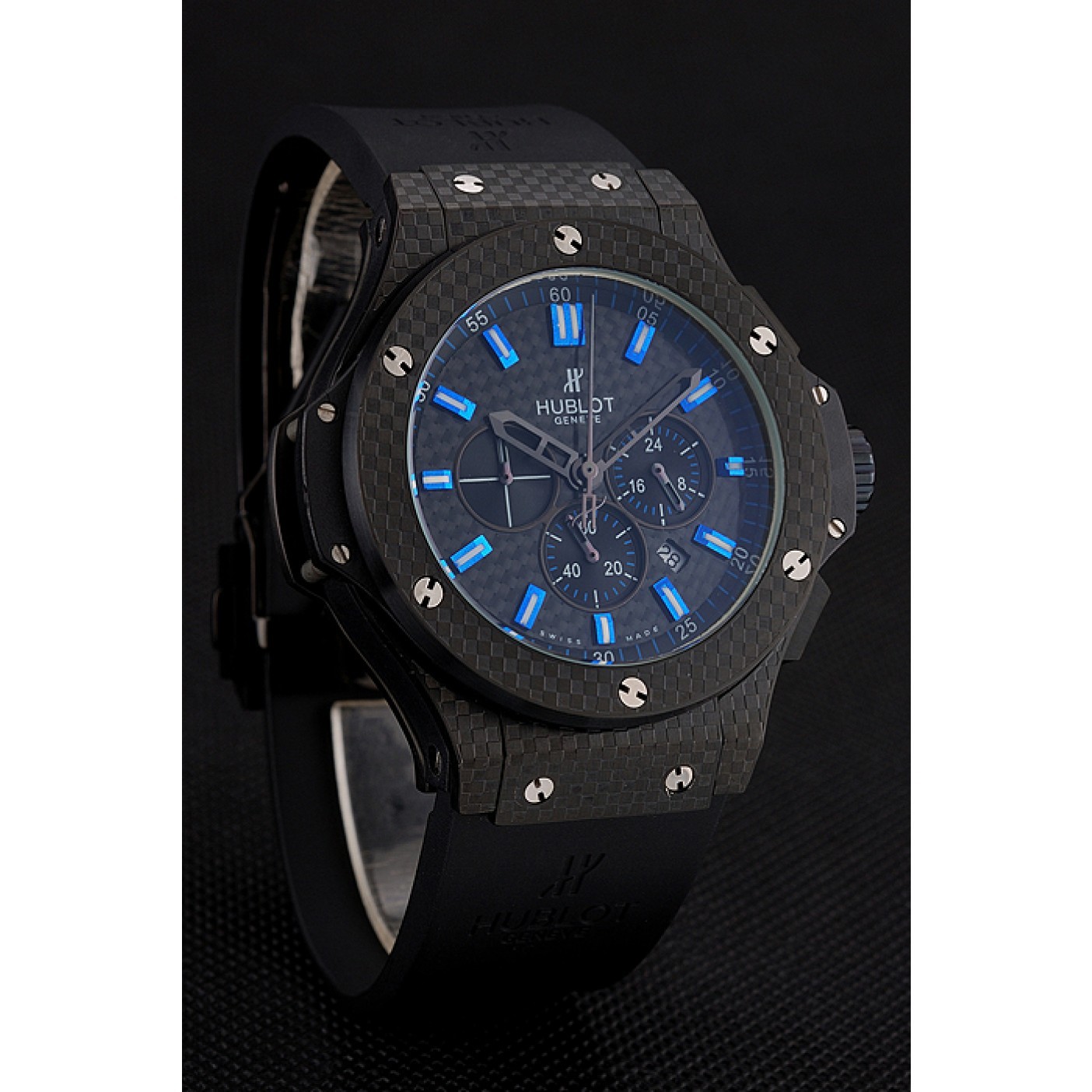 MiroTime Hublot Big Bang Carbon Dial With Blue Markings Carbon Case And Bezel Black Rubber Strap 622774
