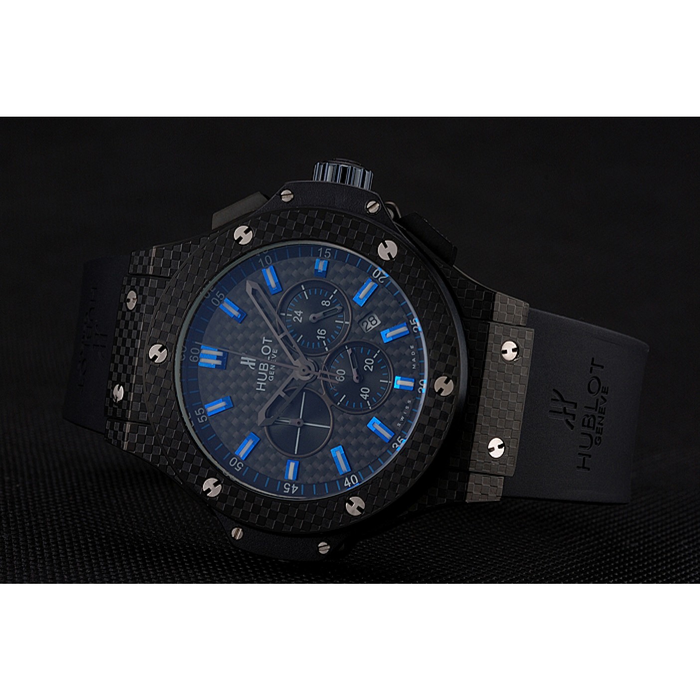 MiroTime Hublot Big Bang Carbon Dial With Blue Markings Carbon Case And Bezel Black Rubber Strap 622774