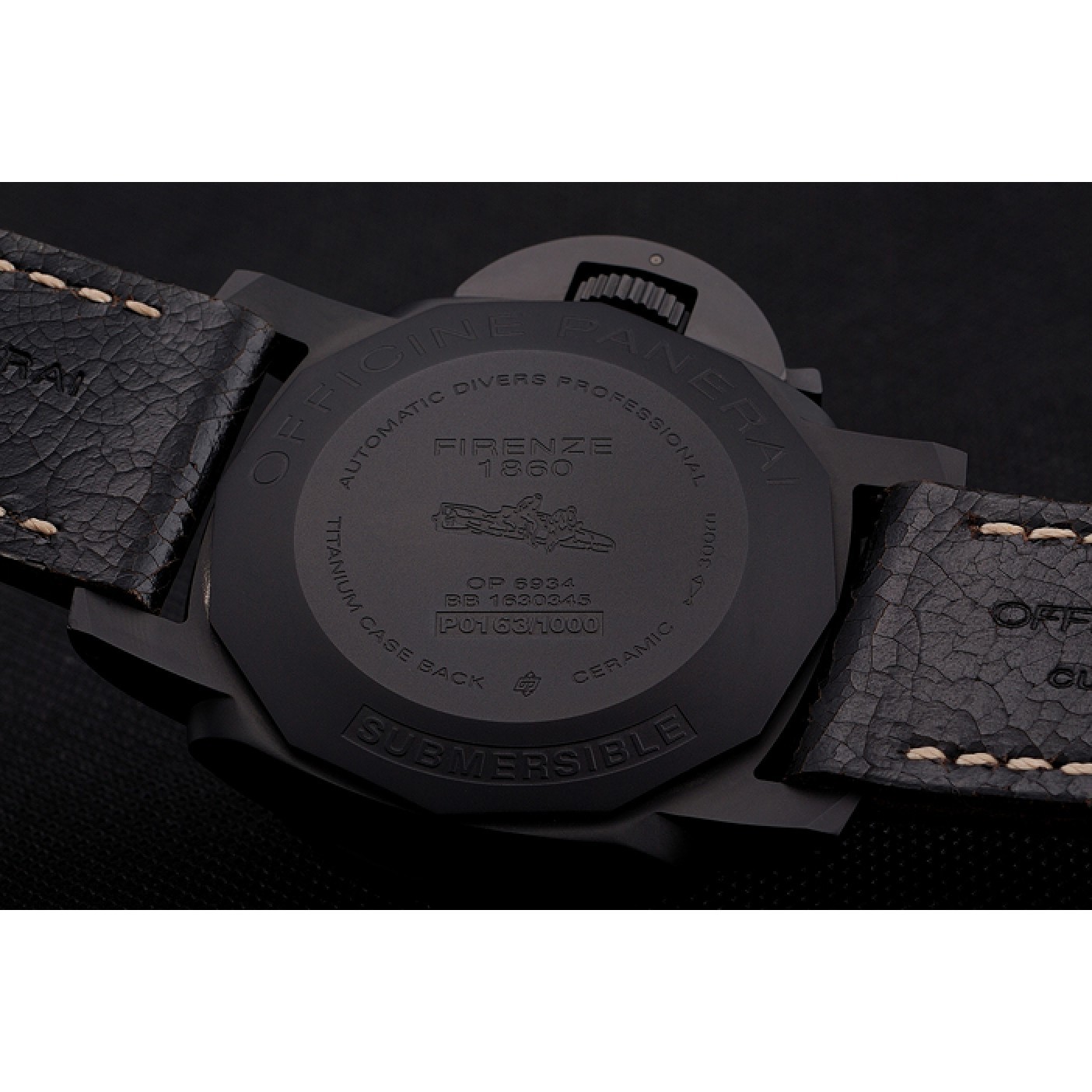 MiroTime Swiss Panerai Luminor Submersible 3 Days Black Dial Black Case Black Leather Strap