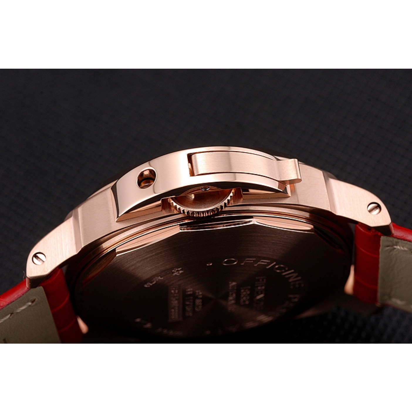 MiroTime Swiss Panerai Luminor Marina Black Dial Rose Gold Case Red Leather Strap