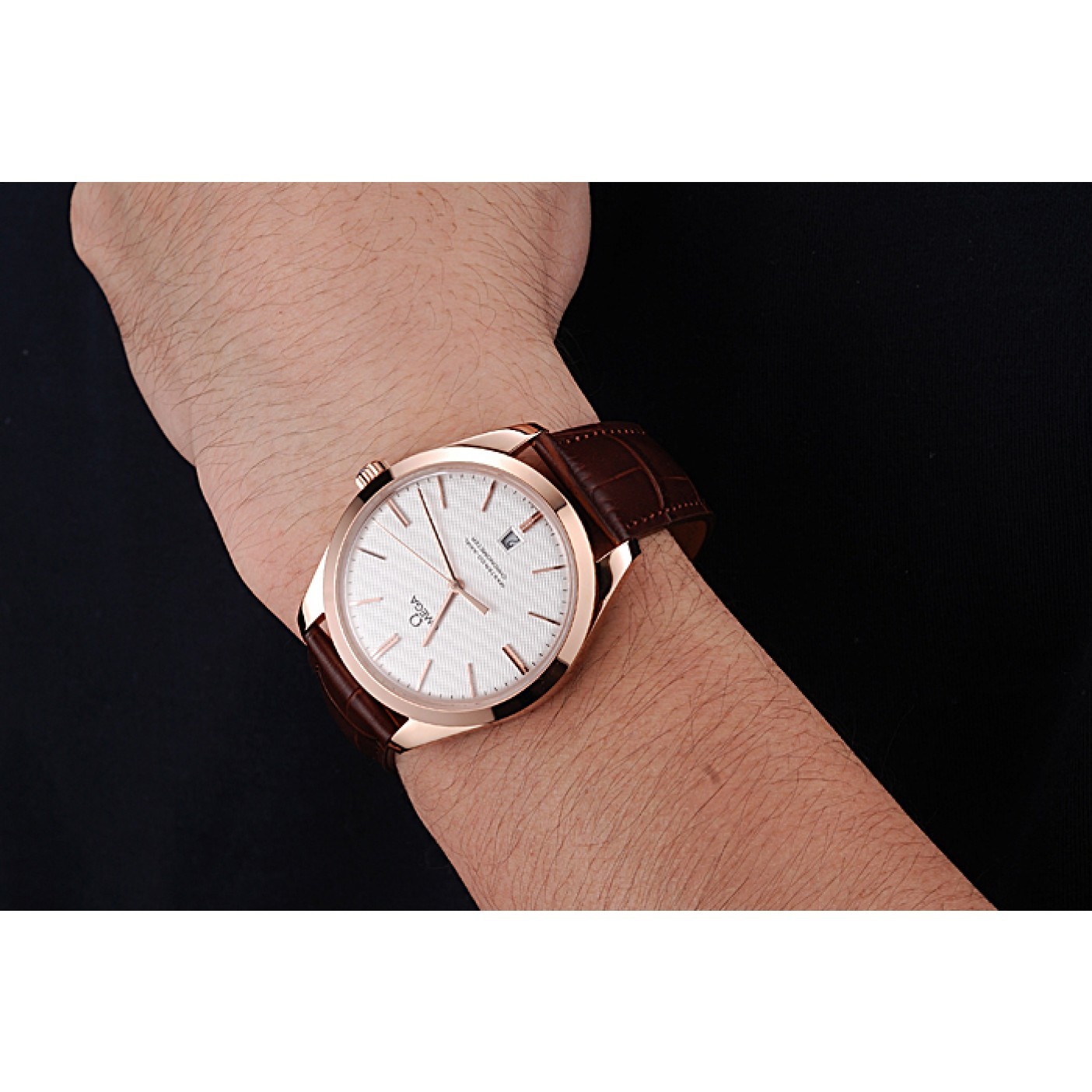 MiroTime Swiss Omega DeVille Tresor White Dial Gold Case Brown Leather Strap 622846