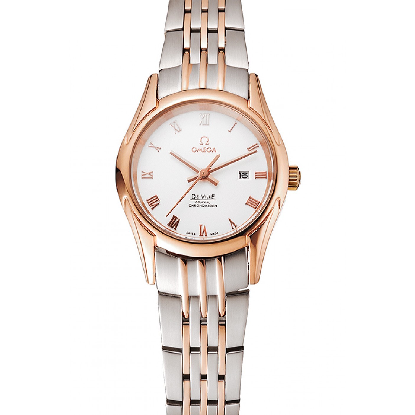 MiroTime Omega De Ville Ladies White Dial Rose Gold Case Two Tone Bracelet 1453782