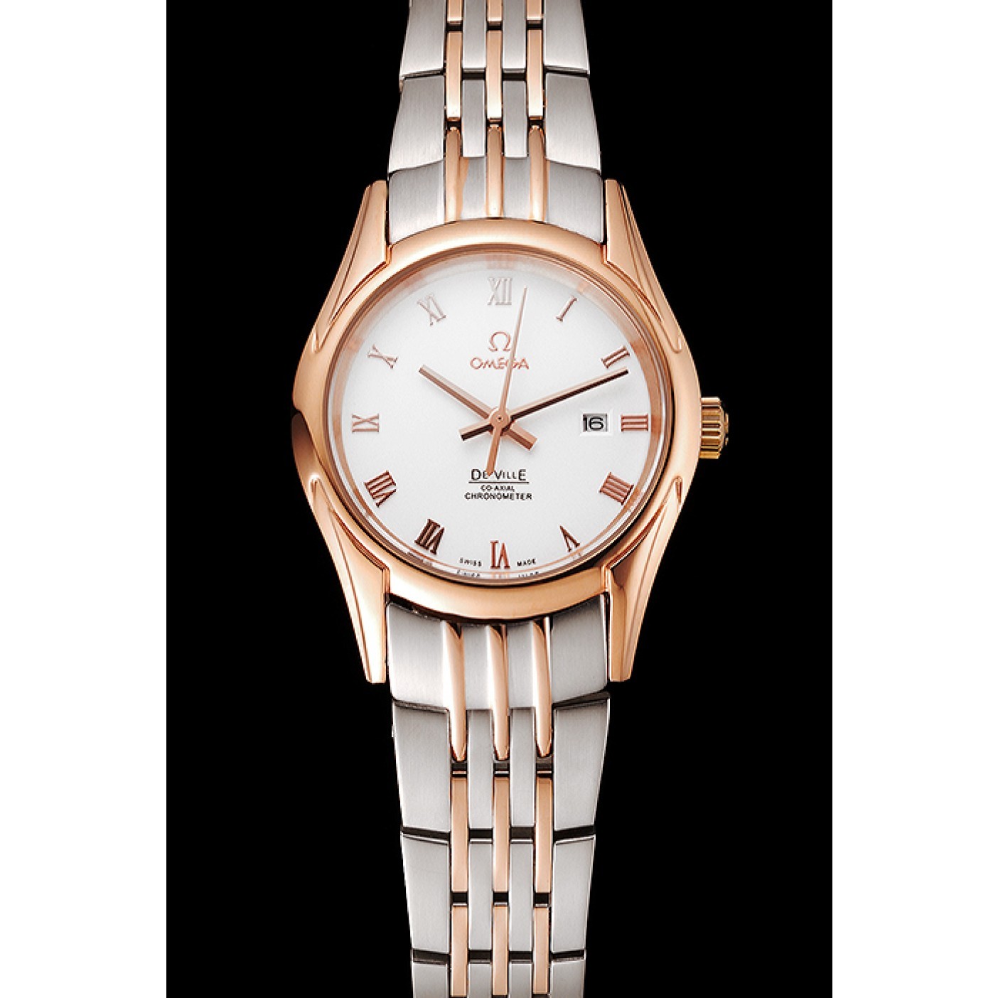 MiroTime Omega De Ville Ladies White Dial Rose Gold Case Two Tone Bracelet 1453782