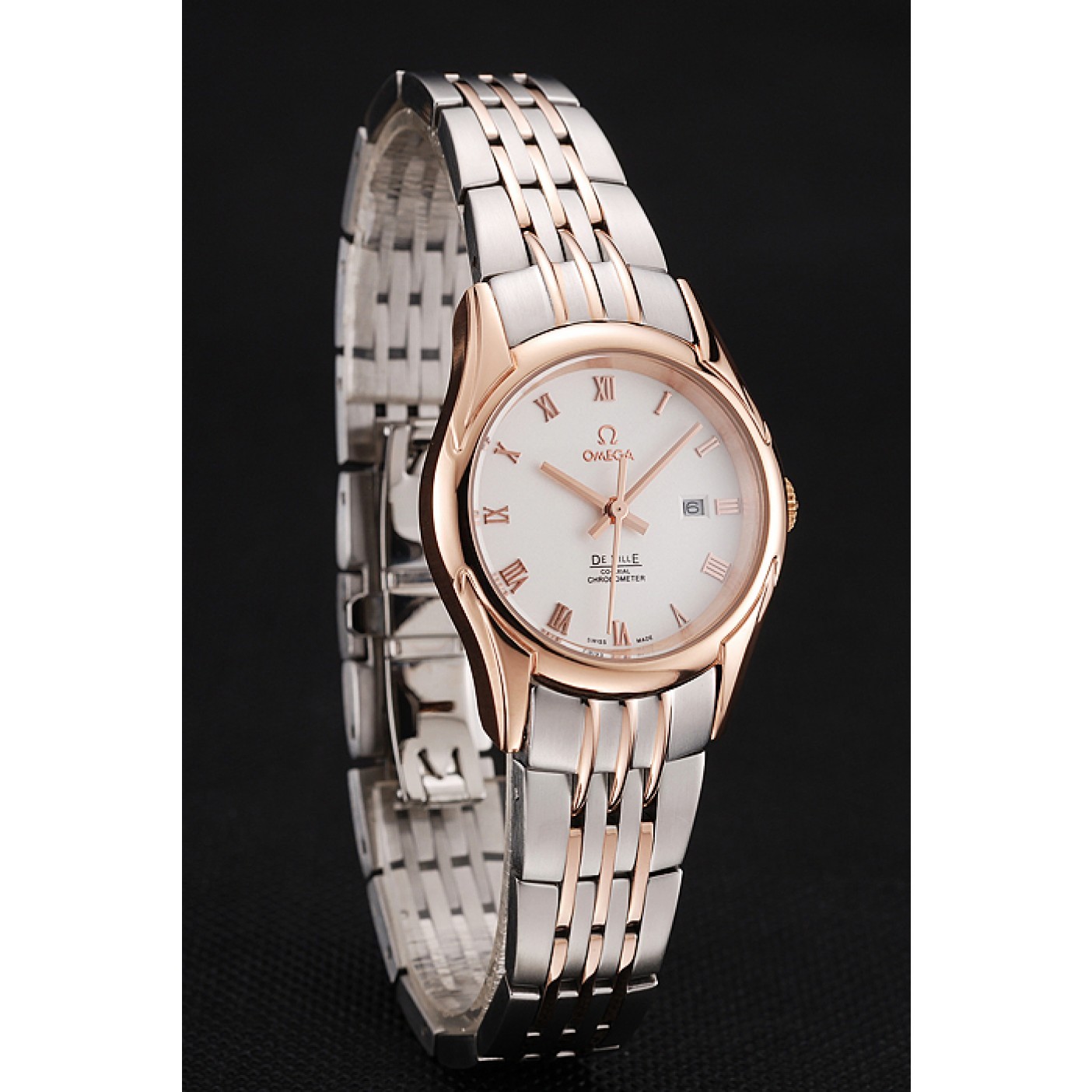 MiroTime Omega De Ville Ladies White Dial Rose Gold Case Two Tone Bracelet 1453782