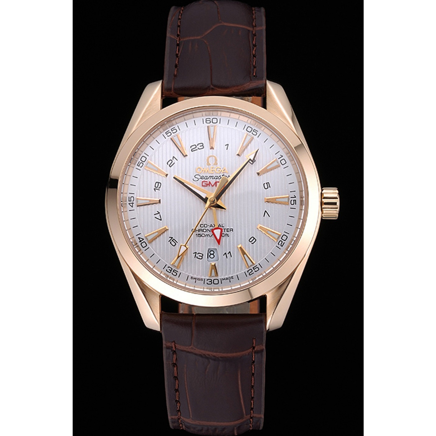 MiroTime Omega Seamaster Planet Ocean GMT White Dial Gold Case Brown Leather Band 622399