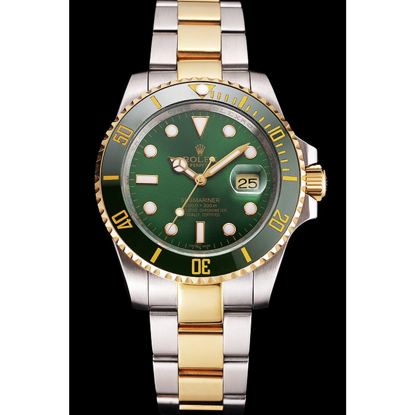 MiroTime Swiss Rolex Submariner Green Dial And Bezel Two Tone Steel Gold Bracelet