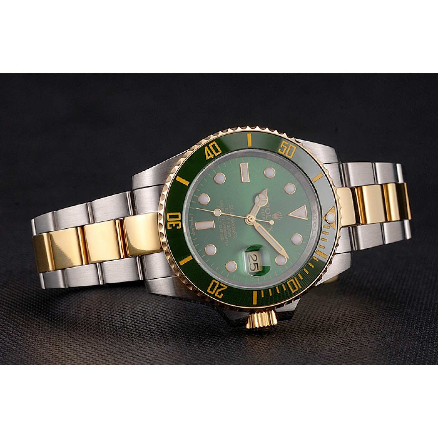 MiroTime Swiss Rolex Submariner Green Dial And Bezel Two Tone Steel Gold Bracelet