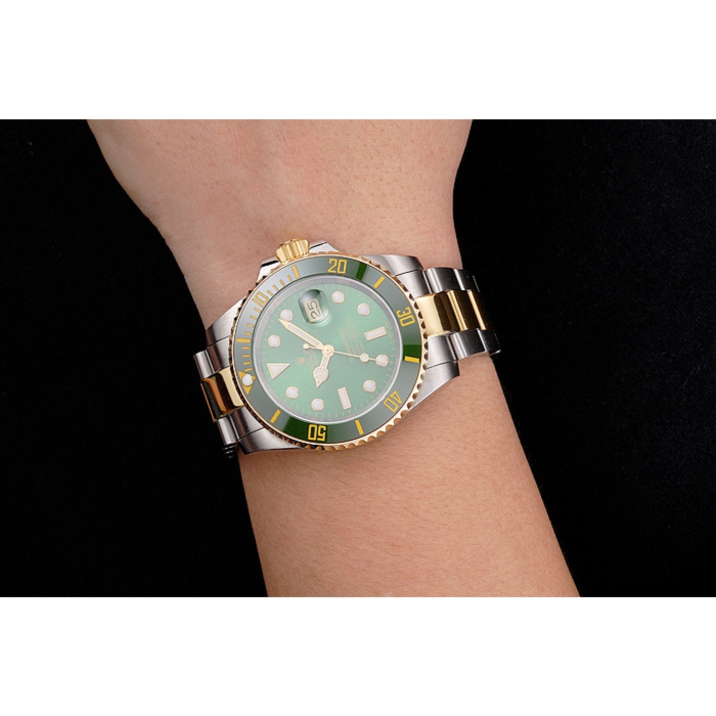 MiroTime Swiss Rolex Submariner Green Dial And Bezel Two Tone Steel Gold Bracelet