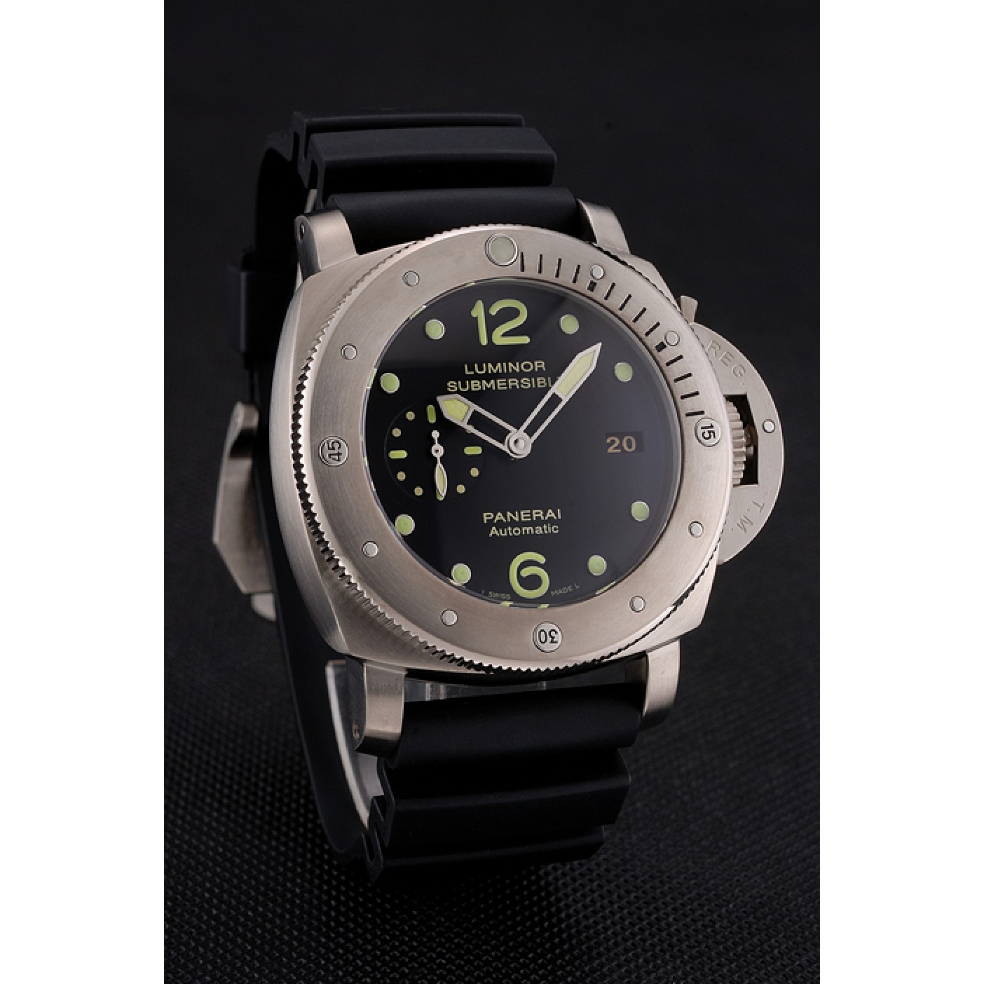 MiroTime Swiss Panerai Luminor Submersible Black Dial Stainless Steel Case Black Rubber Strap