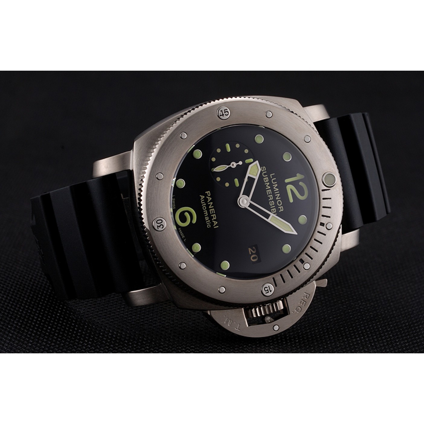 MiroTime Swiss Panerai Luminor Submersible Black Dial Stainless Steel Case Black Rubber Strap