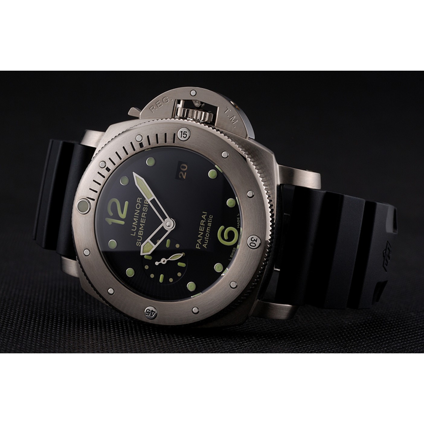 MiroTime Swiss Panerai Luminor Submersible Black Dial Stainless Steel Case Black Rubber Strap