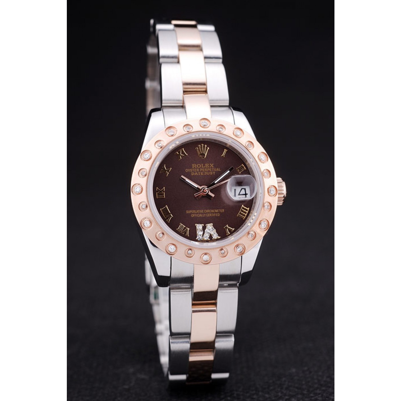 MiroTime Rolex Datejust Diamonds Rose Gold Polished Bezel Brown Dial 7475