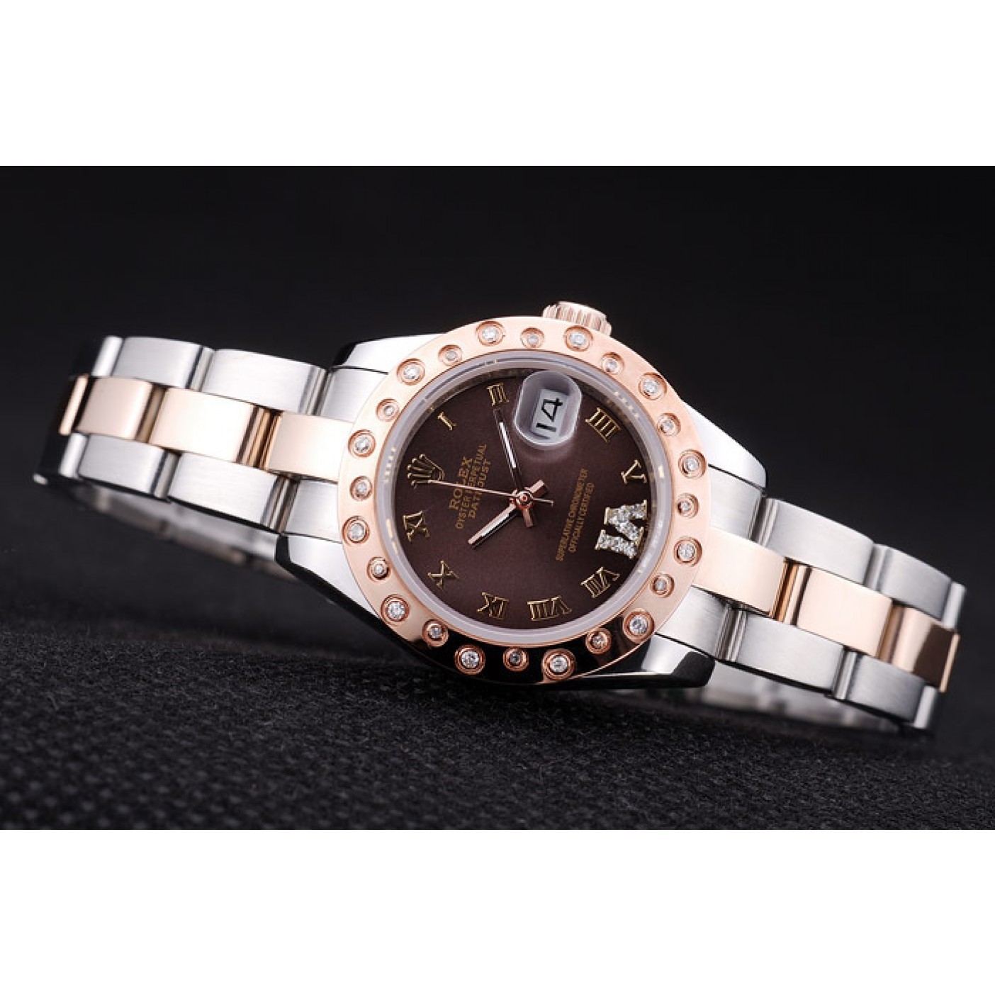 MiroTime Rolex Datejust Diamonds Rose Gold Polished Bezel Brown Dial 7475