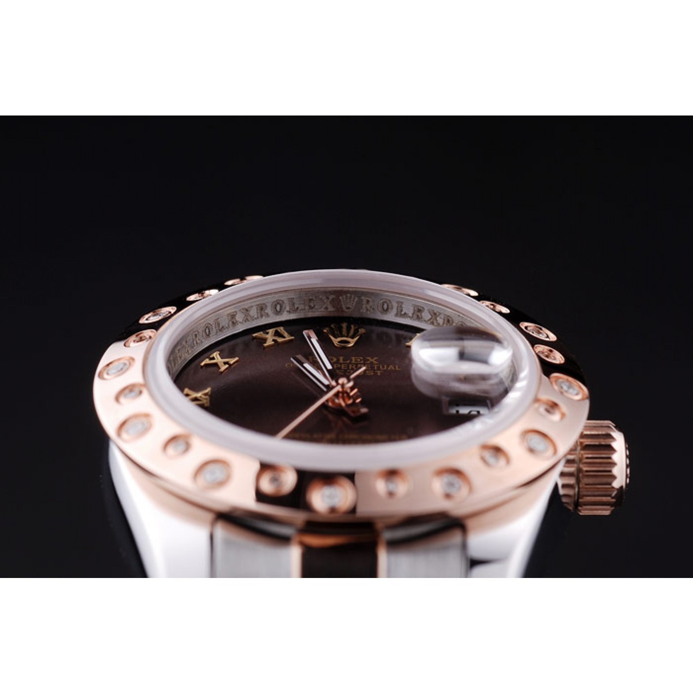 MiroTime Rolex Datejust Diamonds Rose Gold Polished Bezel Brown Dial 7475