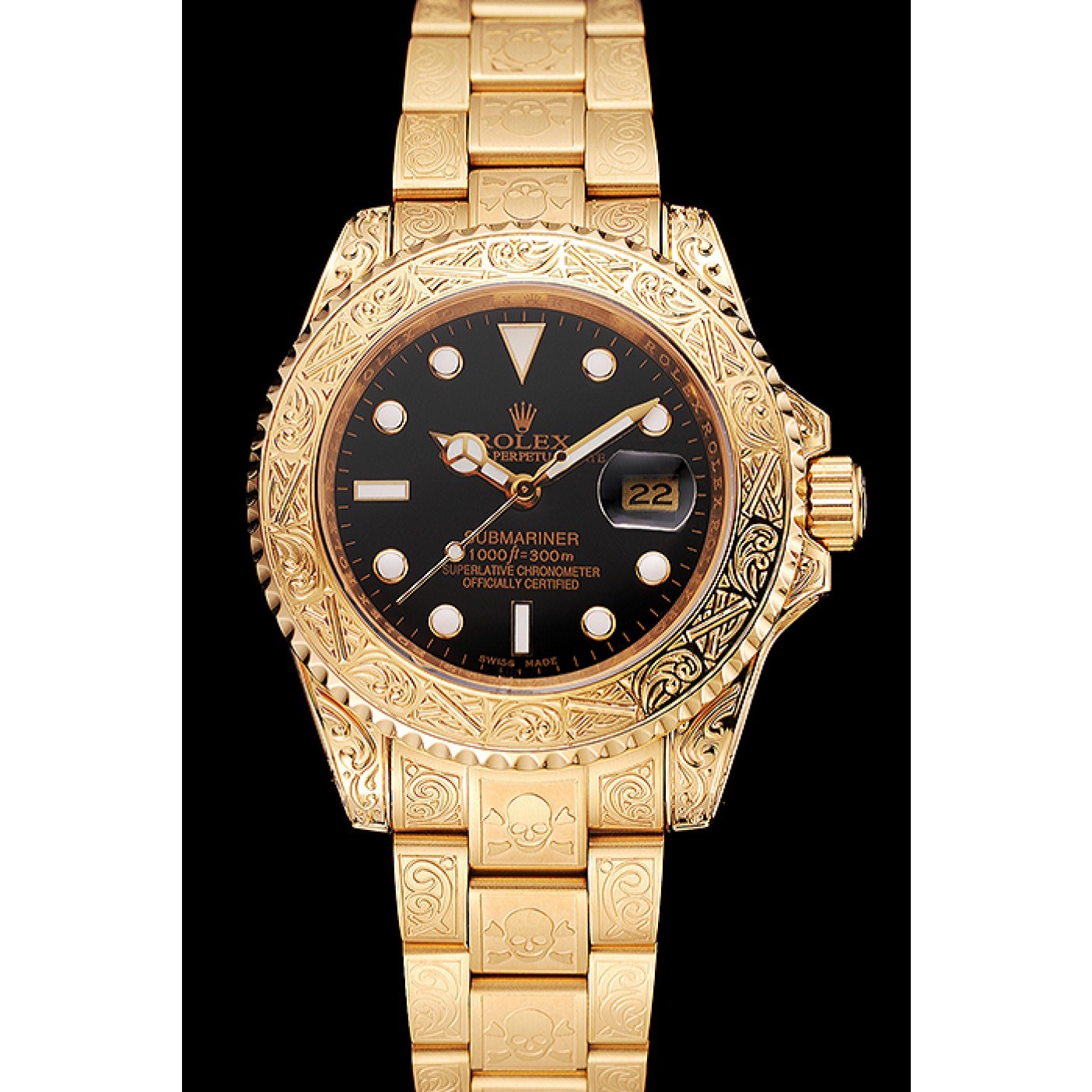 MiroTime Rolex Submariner Skull Limited Edition Black Dial Gold Case And Bracelet 1454071